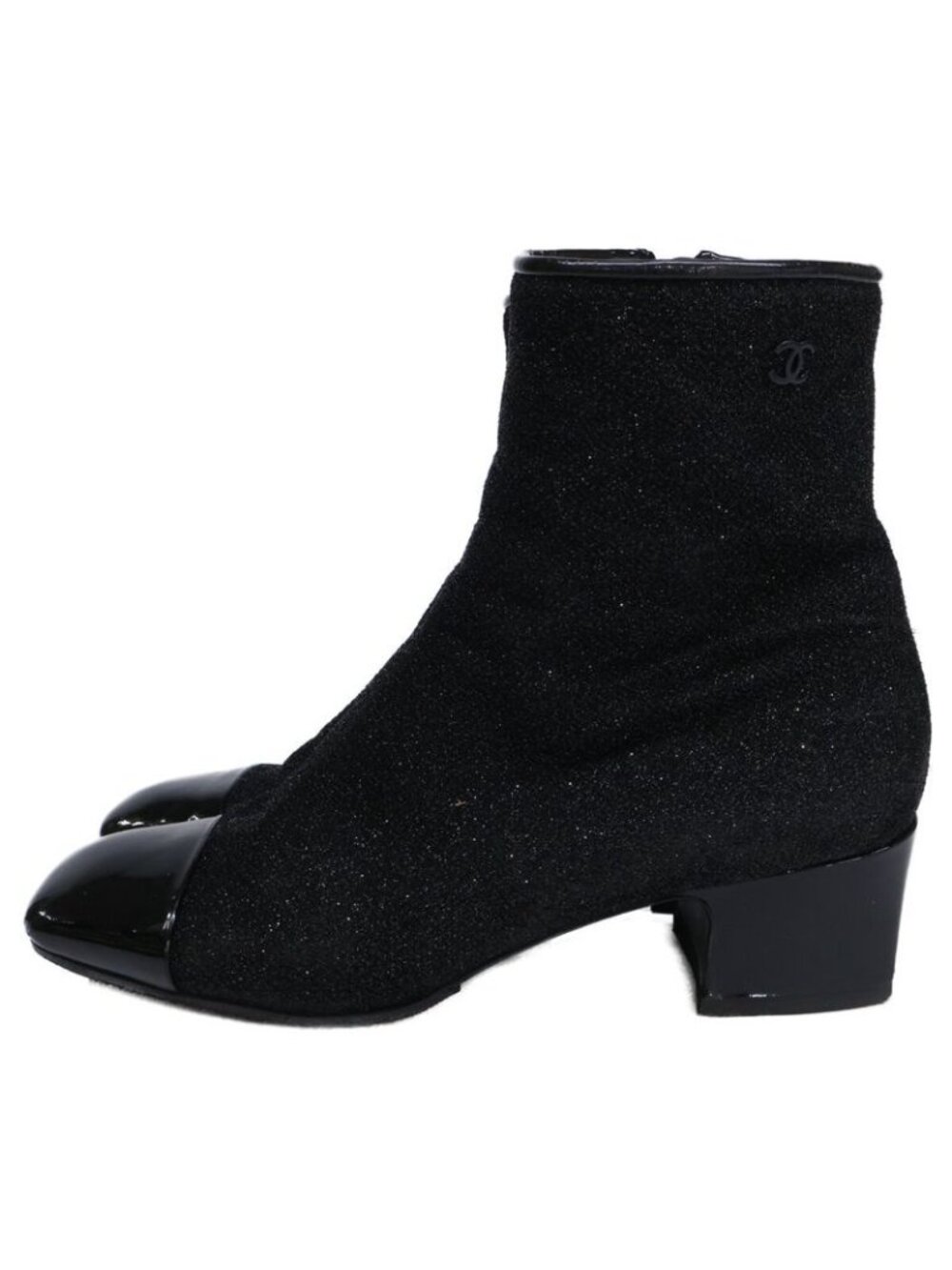Chanel Square Toe Side Zip Chunky Heel Glitter Boots 37 1 2C - Picture 2 of 8